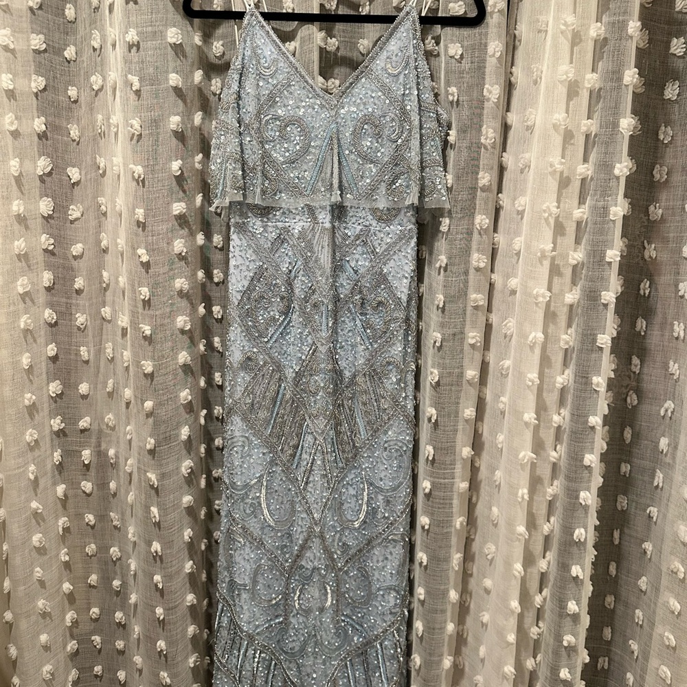 Aidan Mattox Sky Blue Sequin Embellished Dress